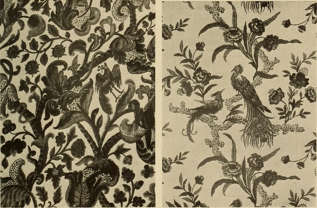 An illustration from Decorative textiles; an illustrated book on coverings for furniture, walls and floors, including damasks, brocades and velvets, tapestries, laces, embroideries, chintzes, cretonnes, drapery and furniture trimmings, wall papers, carpets and rugs, tooled and illuminated leathers, 1918, leaf 380