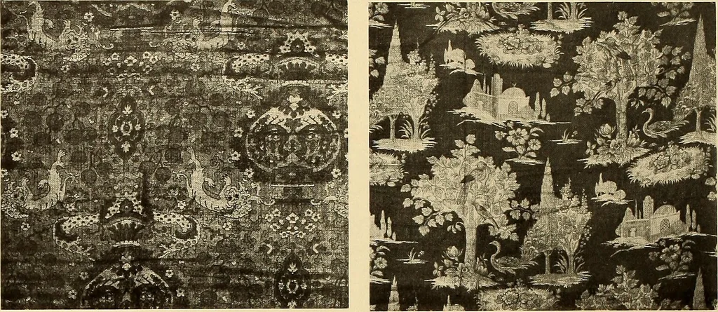 An illustration from Decorative textiles; an illustrated book on coverings for furniture, walls and floors, including damasks, brocades and velvets, tapestries, laces, embroideries, chintzes, cretonnes, drapery and furniture trimmings, wall papers, carpets and rugs, tooled and illuminated leathers, 1918, leaf 381