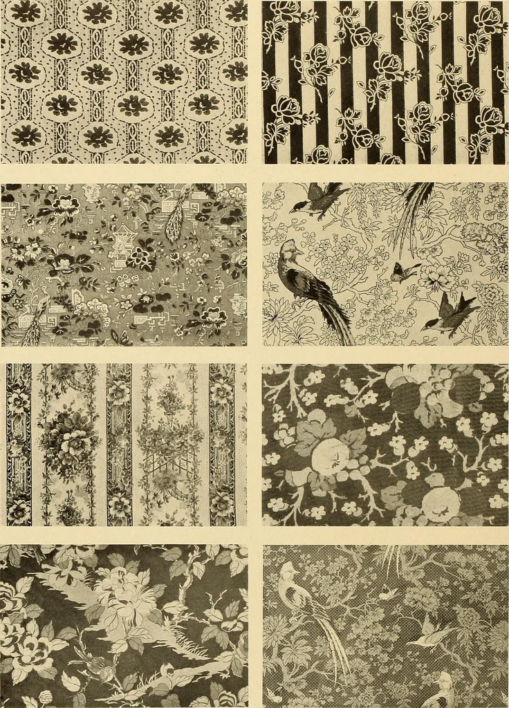 An illustration from Decorative textiles; an illustrated book on coverings for furniture, walls and floors, including damasks, brocades and velvets, tapestries, laces, embroideries, chintzes, cretonnes, drapery and furniture trimmings, wall papers, carpets and rugs, tooled and illuminated leathers, 1918, leaf 383