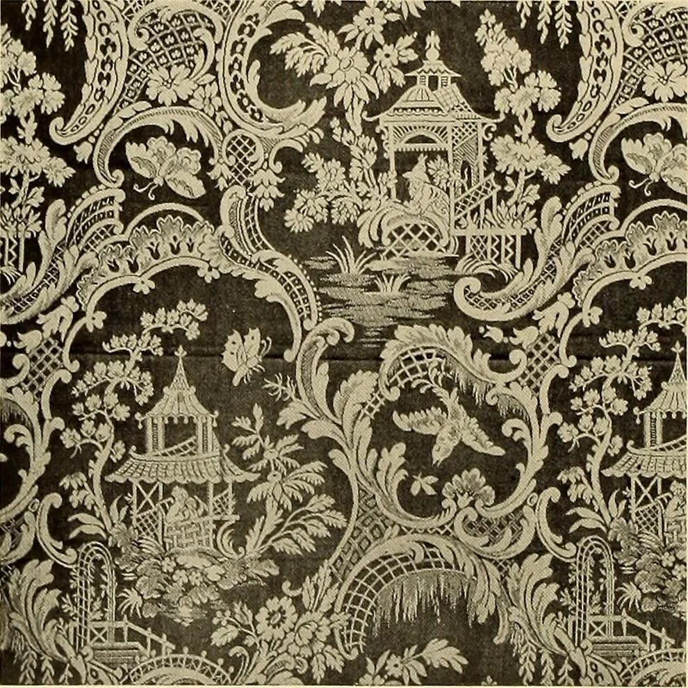 An illustration from Decorative textiles; an illustrated book on coverings for furniture, walls and floors, including damasks, brocades and velvets, tapestries, laces, embroideries, chintzes, cretonnes, drapery and furniture trimmings, wall papers, carpets and rugs, tooled and illuminated leathers, 1918, leaf 39