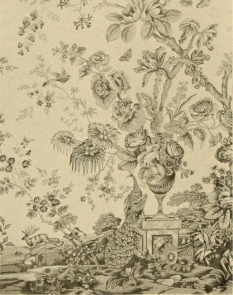 An illustration from Decorative textiles; an illustrated book on coverings for furniture, walls and floors, including damasks, brocades and velvets, tapestries, laces, embroideries, chintzes, cretonnes, drapery and furniture trimmings, wall papers, carpets and rugs, tooled and illuminated leathers, 1918, leaf 393