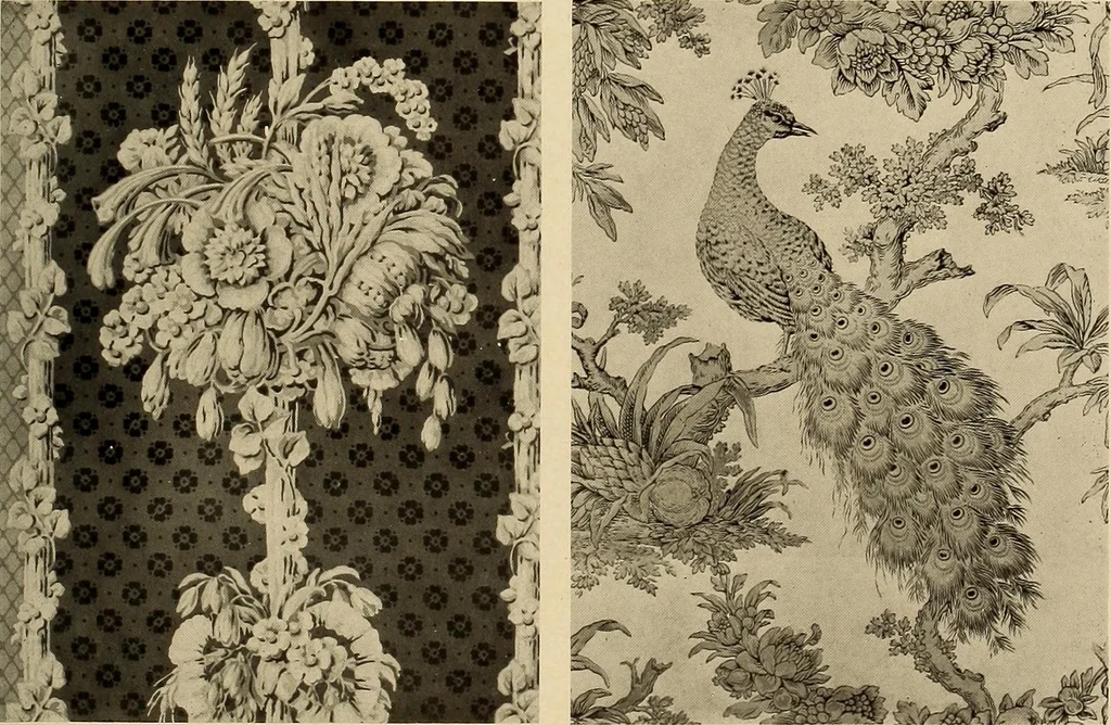 An illustration from Decorative textiles; an illustrated book on coverings for furniture, walls and floors, including damasks, brocades and velvets, tapestries, laces, embroideries, chintzes, cretonnes, drapery and furniture trimmings, wall papers, carpets and rugs, tooled and illuminated leathers, 1918, leaf 394
