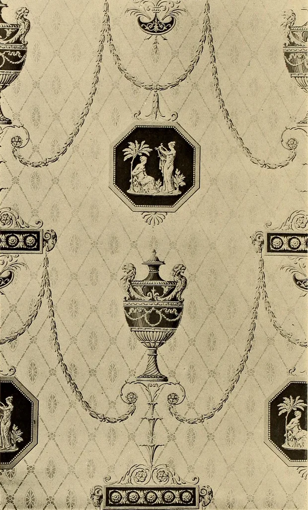 An illustration from Decorative textiles; an illustrated book on coverings for furniture, walls and floors, including damasks, brocades and velvets, tapestries, laces, embroideries, chintzes, cretonnes, drapery and furniture trimmings, wall papers, carpets and rugs, tooled and illuminated leathers, 1918, leaf 397