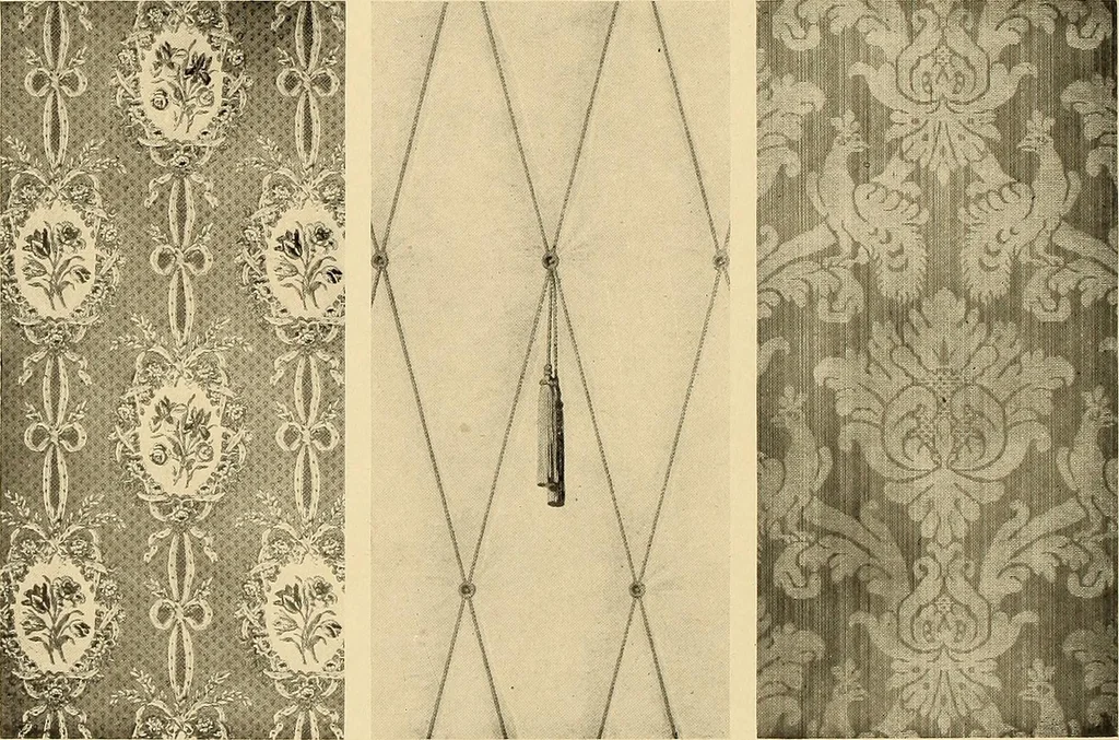 An illustration from Decorative textiles; an illustrated book on coverings for furniture, walls and floors, including damasks, brocades and velvets, tapestries, laces, embroideries, chintzes, cretonnes, drapery and furniture trimmings, wall papers, carpets and rugs, tooled and illuminated leathers, 1918, leaf 399