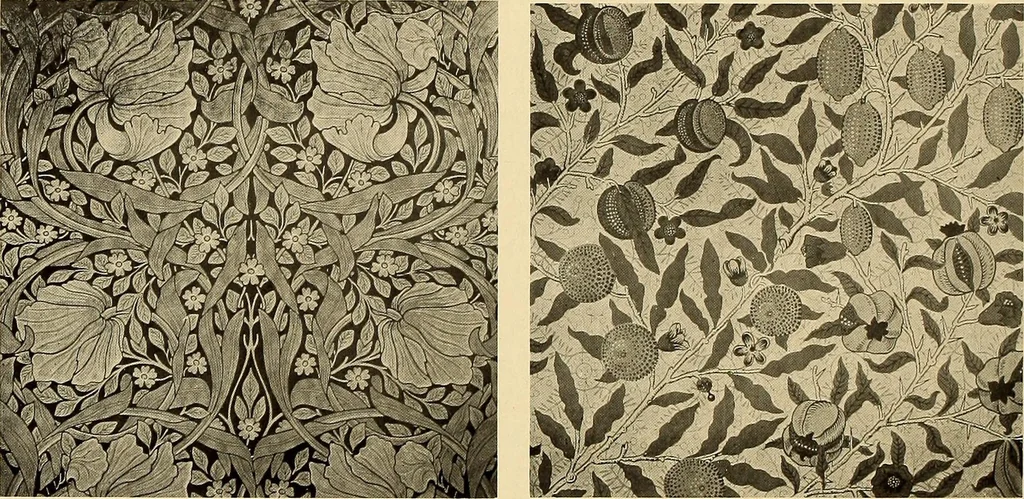 An illustration from Decorative textiles; an illustrated book on coverings for furniture, walls and floors, including damasks, brocades and velvets, tapestries, laces, embroideries, chintzes, cretonnes, drapery and furniture trimmings, wall papers, carpets and rugs, tooled and illuminated leathers, 1918, leaf 405