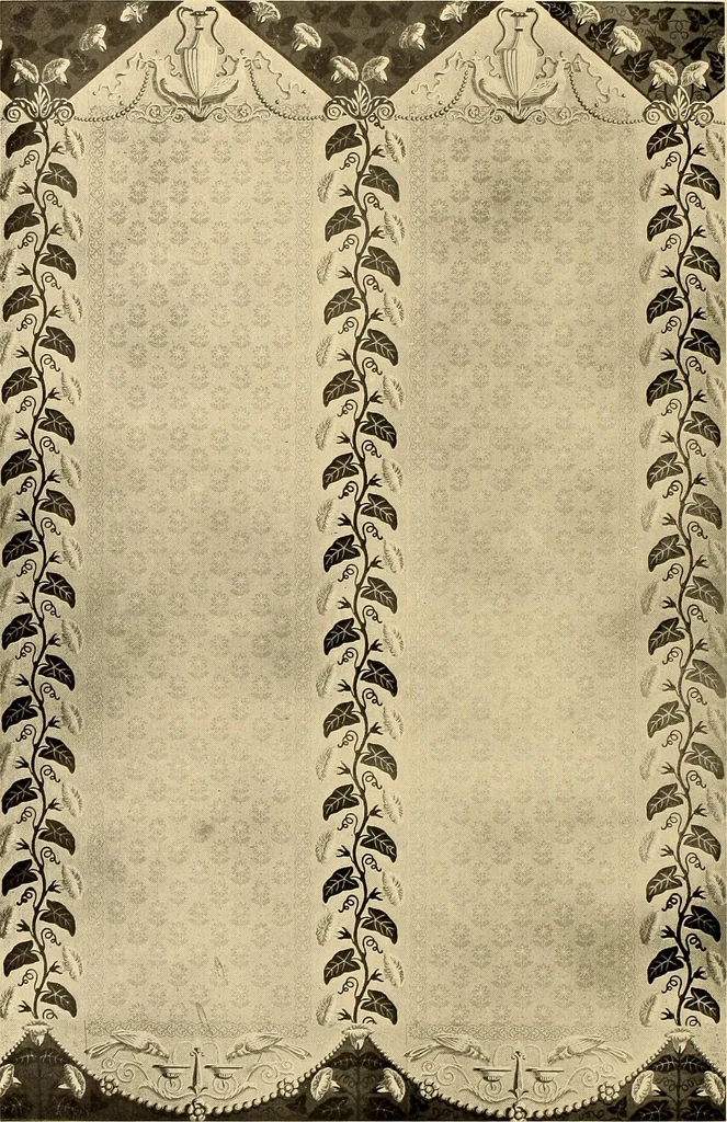 An illustration from Decorative textiles; an illustrated book on coverings for furniture, walls and floors, including damasks, brocades and velvets, tapestries, laces, embroideries, chintzes, cretonnes, drapery and furniture trimmings, wall papers, carpets and rugs, tooled and illuminated leathers, 1918, leaf 411