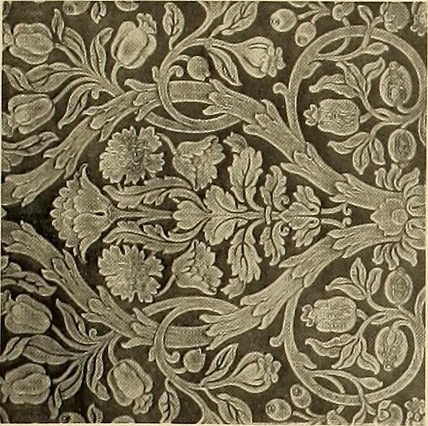 An illustration from Decorative textiles; an illustrated book on coverings for furniture, walls and floors, including damasks, brocades and velvets, tapestries, laces, embroideries, chintzes, cretonnes, drapery and furniture trimmings, wall papers, carpets and rugs, tooled and illuminated leathers, 1918, leaf 416