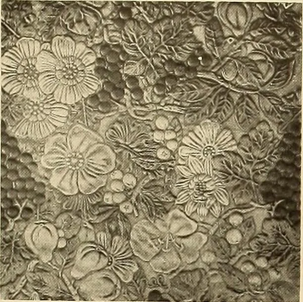 An illustration from Decorative textiles; an illustrated book on coverings for furniture, walls and floors, including damasks, brocades and velvets, tapestries, laces, embroideries, chintzes, cretonnes, drapery and furniture trimmings, wall papers, carpets and rugs, tooled and illuminated leathers, 1918, leaf 416