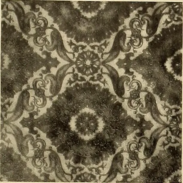 An illustration from Decorative textiles; an illustrated book on coverings for furniture, walls and floors, including damasks, brocades and velvets, tapestries, laces, embroideries, chintzes, cretonnes, drapery and furniture trimmings, wall papers, carpets and rugs, tooled and illuminated leathers, 1918, leaf 416