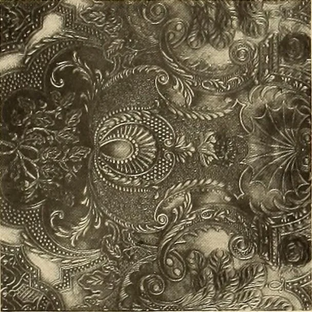 An illustration from Decorative textiles; an illustrated book on coverings for furniture, walls and floors, including damasks, brocades and velvets, tapestries, laces, embroideries, chintzes, cretonnes, drapery and furniture trimmings, wall papers, carpets and rugs, tooled and illuminated leathers, 1918, leaf 416