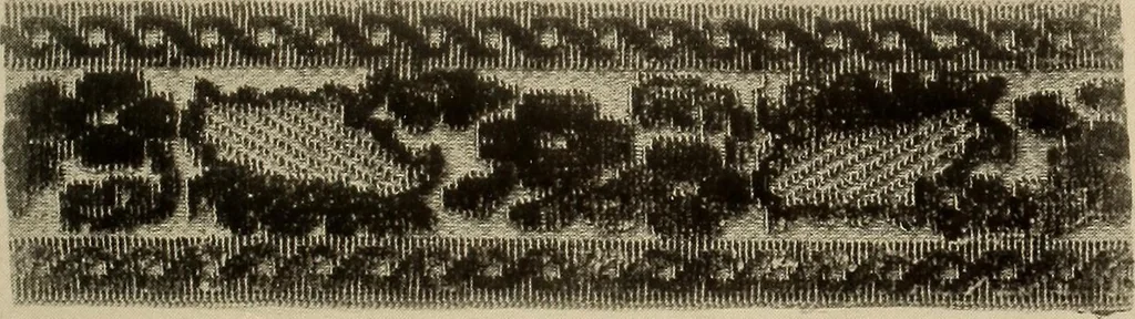 An illustration from Decorative textiles; an illustrated book on coverings for furniture, walls and floors, including damasks, brocades and velvets, tapestries, laces, embroideries, chintzes, cretonnes, drapery and furniture trimmings, wall papers, carpets and rugs, tooled and illuminated leathers, 1918, leaf 426