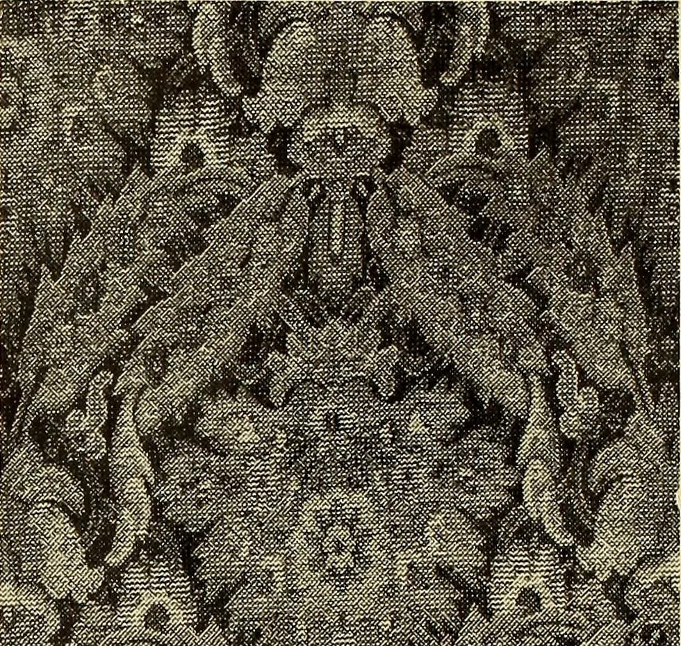 An illustration from Decorative textiles; an illustrated book on coverings for furniture, walls and floors, including damasks, brocades and velvets, tapestries, laces, embroideries, chintzes, cretonnes, drapery and furniture trimmings, wall papers, carpets and rugs, tooled and illuminated leathers, 1918, leaf 43