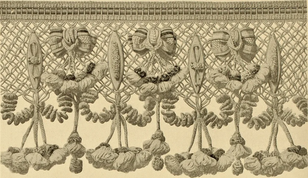 An illustration from Decorative textiles; an illustrated book on coverings for furniture, walls and floors, including damasks, brocades and velvets, tapestries, laces, embroideries, chintzes, cretonnes, drapery and furniture trimmings, wall papers, carpets and rugs, tooled and illuminated leathers, 1918, leaf 437