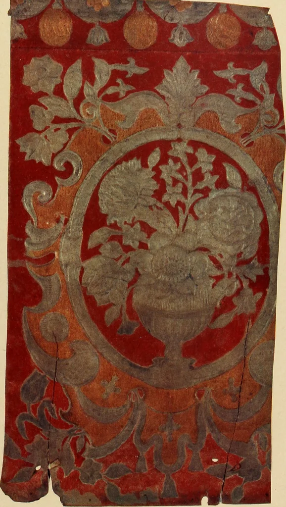 An illustration from Decorative textiles; an illustrated book on coverings for furniture, walls and floors, including damasks, brocades and velvets, tapestries, laces, embroideries, chintzes, cretonnes, drapery and furniture trimmings, wall papers, carpets and rugs, tooled and illuminated leathers, 1918, leaf 446