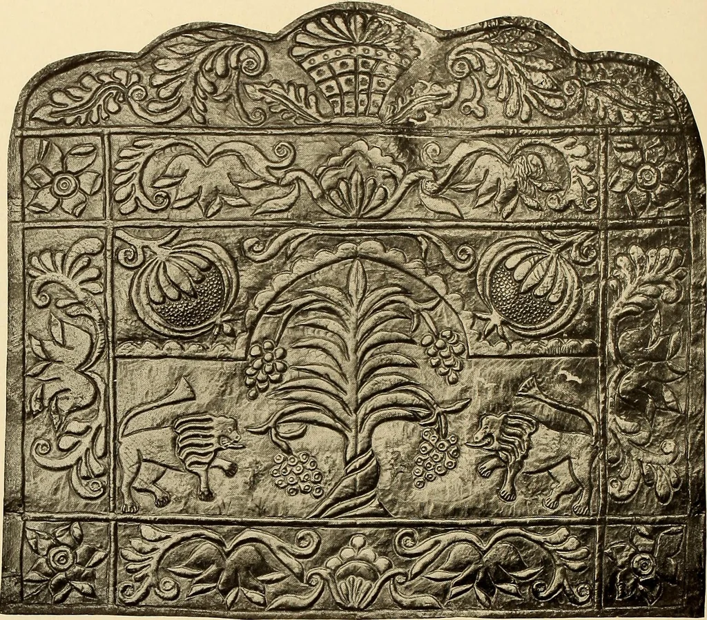 An illustration from Decorative textiles; an illustrated book on coverings for furniture, walls and floors, including damasks, brocades and velvets, tapestries, laces, embroideries, chintzes, cretonnes, drapery and furniture trimmings, wall papers, carpets and rugs, tooled and illuminated leathers, 1918, leaf 447