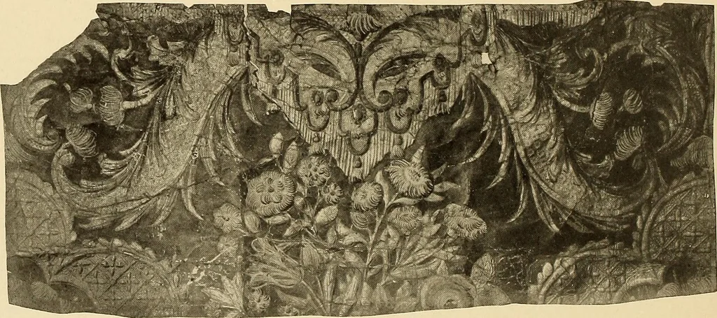 An illustration from Decorative textiles; an illustrated book on coverings for furniture, walls and floors, including damasks, brocades and velvets, tapestries, laces, embroideries, chintzes, cretonnes, drapery and furniture trimmings, wall papers, carpets and rugs, tooled and illuminated leathers, 1918, leaf 447