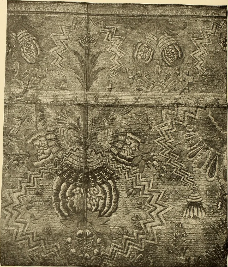 An illustration from Decorative textiles; an illustrated book on coverings for furniture, walls and floors, including damasks, brocades and velvets, tapestries, laces, embroideries, chintzes, cretonnes, drapery and furniture trimmings, wall papers, carpets and rugs, tooled and illuminated leathers, 1918, leaf 449