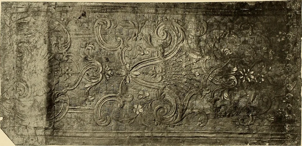 An illustration from Decorative textiles; an illustrated book on coverings for furniture, walls and floors, including damasks, brocades and velvets, tapestries, laces, embroideries, chintzes, cretonnes, drapery and furniture trimmings, wall papers, carpets and rugs, tooled and illuminated leathers, 1918, leaf 453