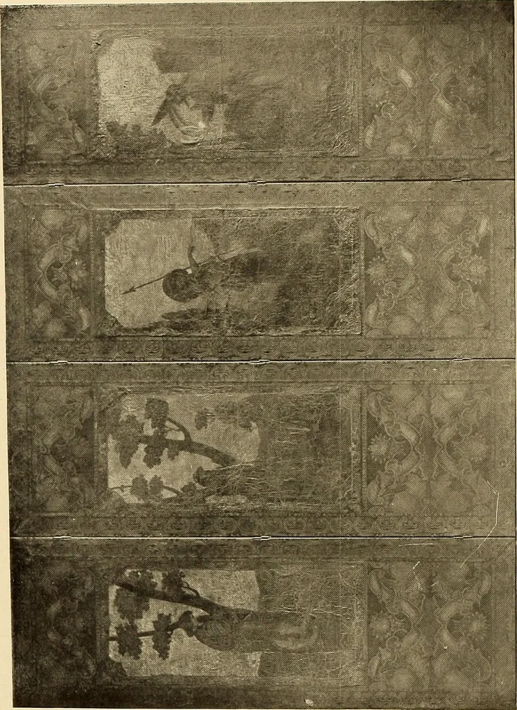 An illustration from Decorative textiles; an illustrated book on coverings for furniture, walls and floors, including damasks, brocades and velvets, tapestries, laces, embroideries, chintzes, cretonnes, drapery and furniture trimmings, wall papers, carpets and rugs, tooled and illuminated leathers, 1918, leaf 455