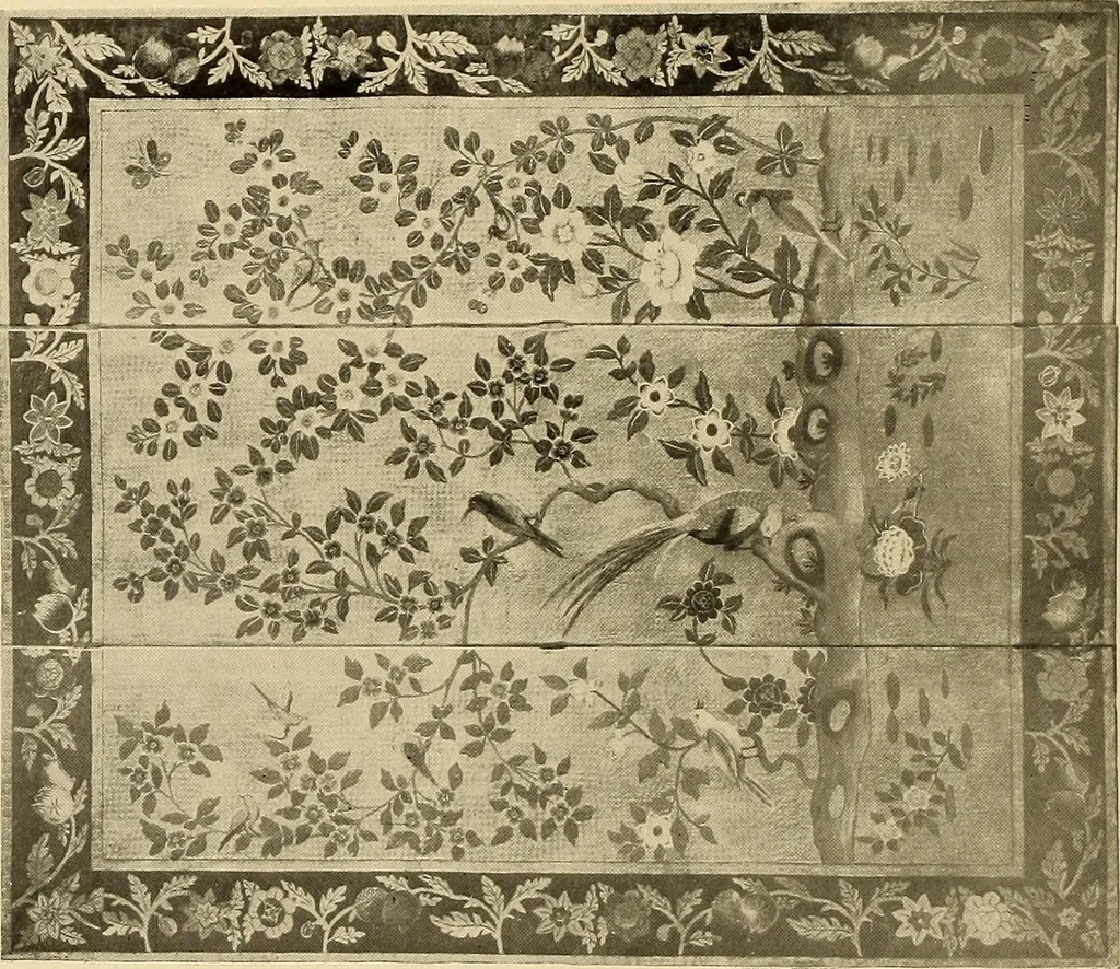 An illustration from Decorative textiles; an illustrated book on coverings for furniture, walls and floors, including damasks, brocades and velvets, tapestries, laces, embroideries, chintzes, cretonnes, drapery and furniture trimmings, wall papers, carpets and rugs, tooled and illuminated leathers, 1918, leaf 463