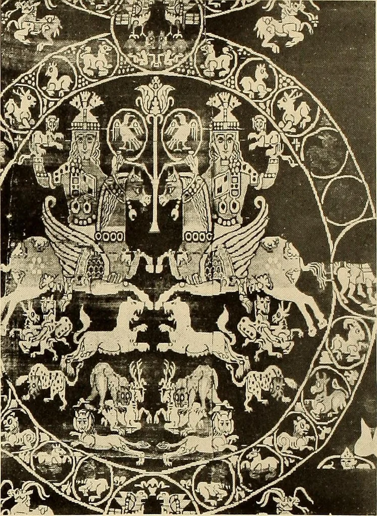 An illustration from Decorative textiles; an illustrated book on coverings for furniture, walls and floors, including damasks, brocades and velvets, tapestries, laces, embroideries, chintzes, cretonnes, drapery and furniture trimmings, wall papers, carpets and rugs, tooled and illuminated leathers, 1918, leaf 47