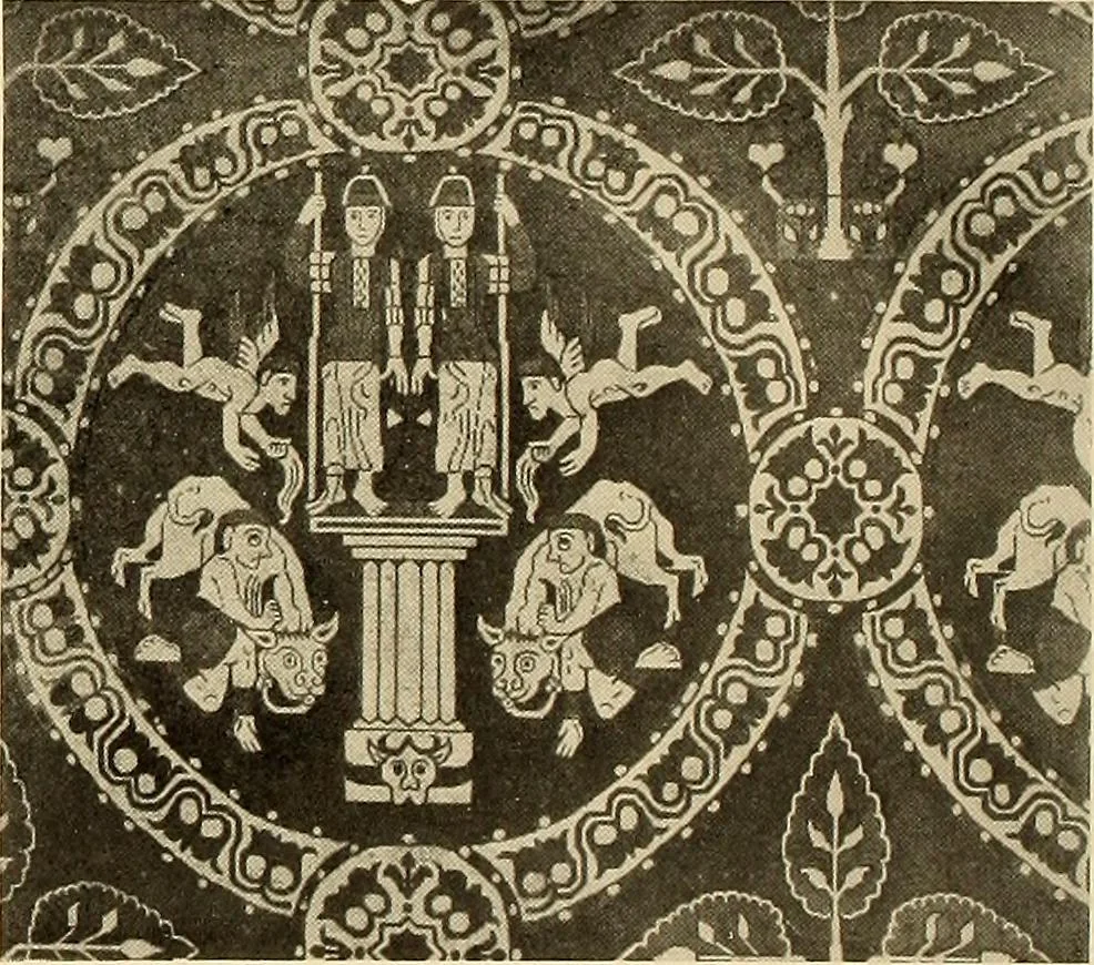 An illustration from Decorative textiles; an illustrated book on coverings for furniture, walls and floors, including damasks, brocades and velvets, tapestries, laces, embroideries, chintzes, cretonnes, drapery and furniture trimmings, wall papers, carpets and rugs, tooled and illuminated leathers, 1918, leaf 47