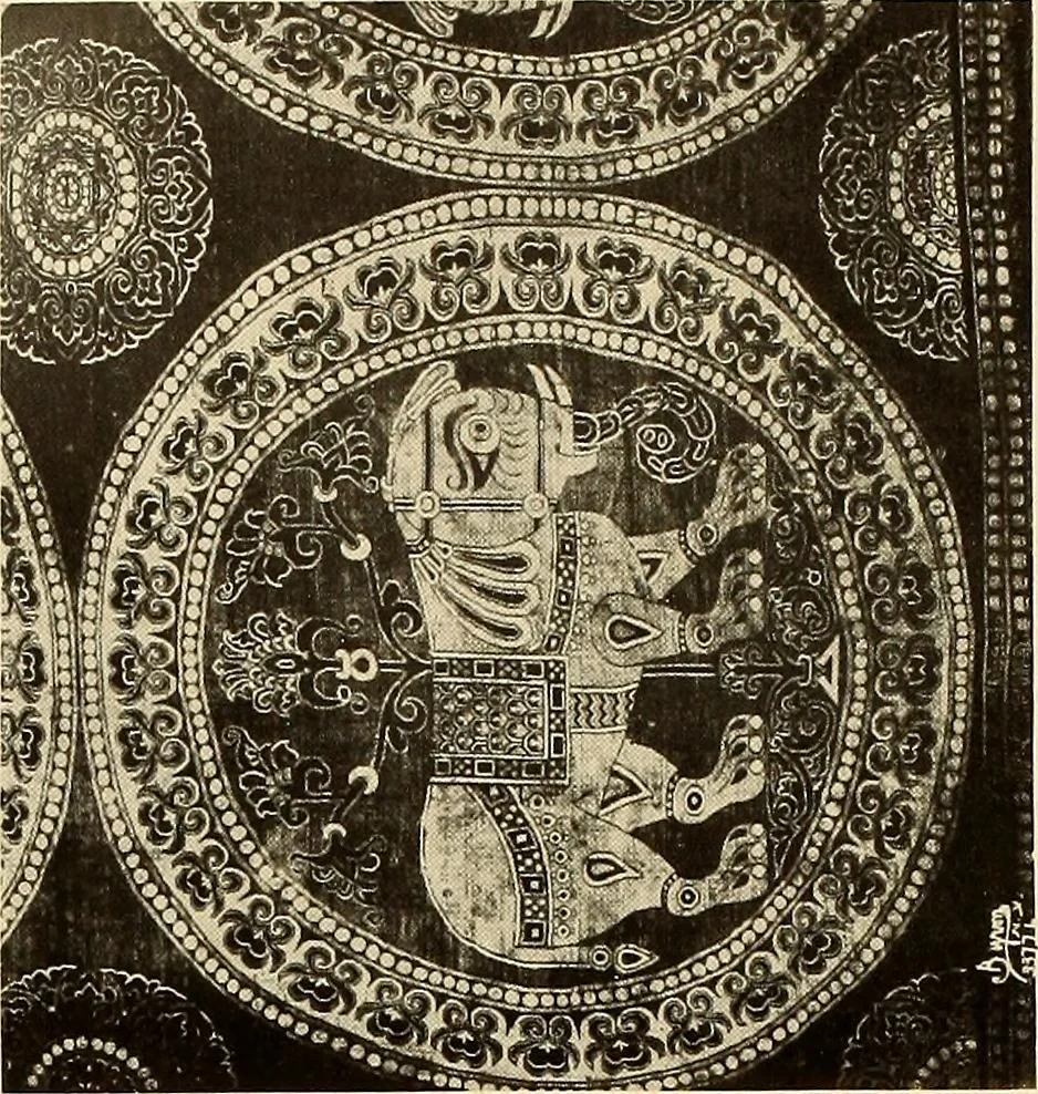 An illustration from Decorative textiles; an illustrated book on coverings for furniture, walls and floors, including damasks, brocades and velvets, tapestries, laces, embroideries, chintzes, cretonnes, drapery and furniture trimmings, wall papers, carpets and rugs, tooled and illuminated leathers, 1918, leaf 51