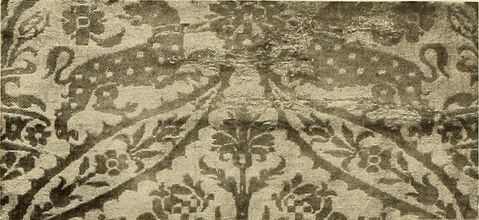 An illustration from Decorative textiles; an illustrated book on coverings for furniture, walls and floors, including damasks, brocades and velvets, tapestries, laces, embroideries, chintzes, cretonnes, drapery and furniture trimmings, wall papers, carpets and rugs, tooled and illuminated leathers, 1918, leaf 55