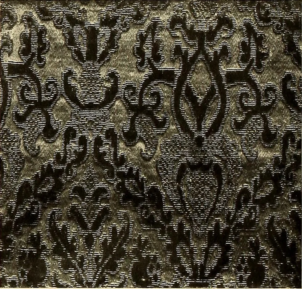 An illustration from Decorative textiles; an illustrated book on coverings for furniture, walls and floors, including damasks, brocades and velvets, tapestries, laces, embroideries, chintzes, cretonnes, drapery and furniture trimmings, wall papers, carpets and rugs, tooled and illuminated leathers, 1918, leaf 55
