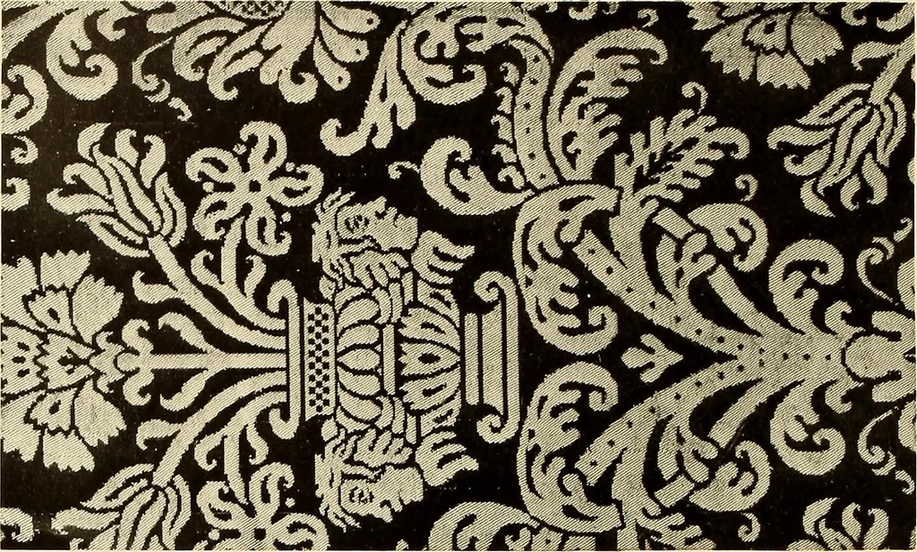 An illustration from Decorative textiles; an illustrated book on coverings for furniture, walls and floors, including damasks, brocades and velvets, tapestries, laces, embroideries, chintzes, cretonnes, drapery and furniture trimmings, wall papers, carpets and rugs, tooled and illuminated leathers, 1918, leaf 67