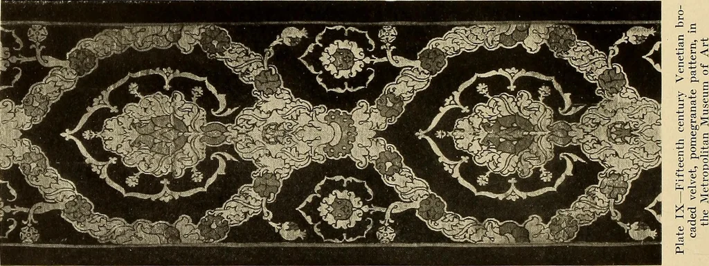 An illustration from Decorative textiles; an illustrated book on coverings for furniture, walls and floors, including damasks, brocades and velvets, tapestries, laces, embroideries, chintzes, cretonnes, drapery and furniture trimmings, wall papers, carpets and rugs, tooled and illuminated leathers, 1918, leaf 67