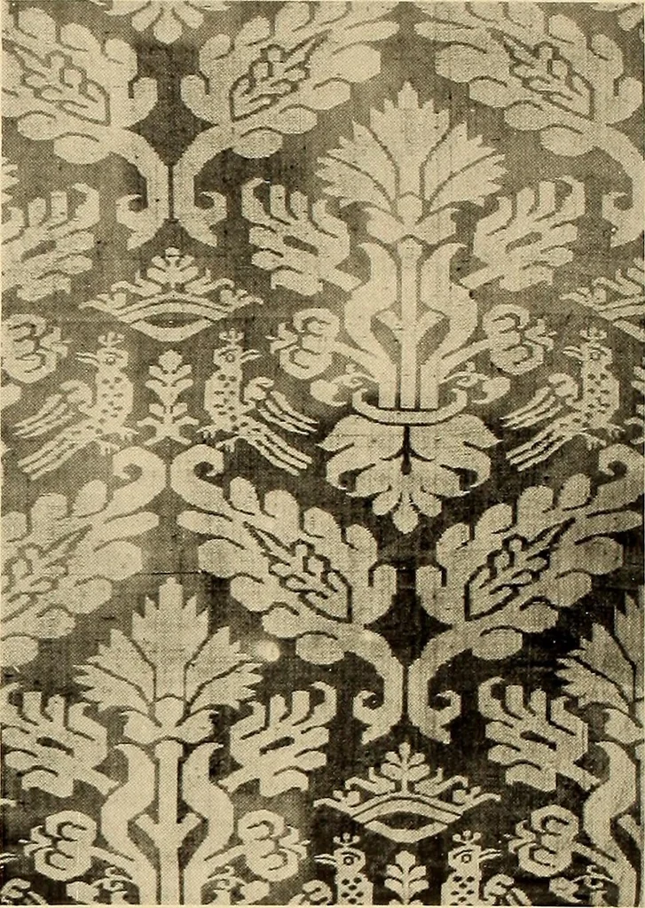 An illustration from Decorative textiles; an illustrated book on coverings for furniture, walls and floors, including damasks, brocades and velvets, tapestries, laces, embroideries, chintzes, cretonnes, drapery and furniture trimmings, wall papers, carpets and rugs, tooled and illuminated leathers, 1918, leaf 69