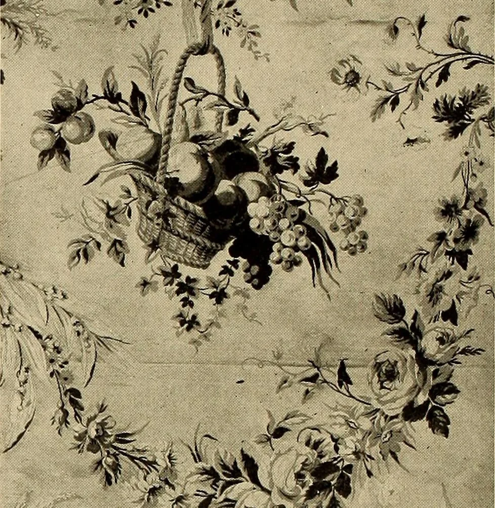 An illustration from Decorative textiles; an illustrated book on coverings for furniture, walls and floors, including damasks, brocades and velvets, tapestries, laces, embroideries, chintzes, cretonnes, drapery and furniture trimmings, wall papers, carpets and rugs, tooled and illuminated leathers, 1918, leaf 71