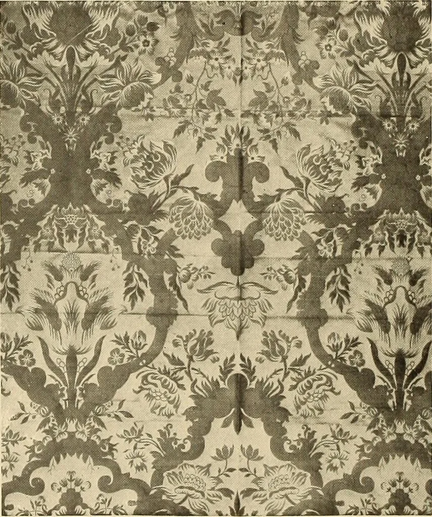 An illustration from Decorative textiles; an illustrated book on coverings for furniture, walls and floors, including damasks, brocades and velvets, tapestries, laces, embroideries, chintzes, cretonnes, drapery and furniture trimmings, wall papers, carpets and rugs, tooled and illuminated leathers, 1918, leaf 71