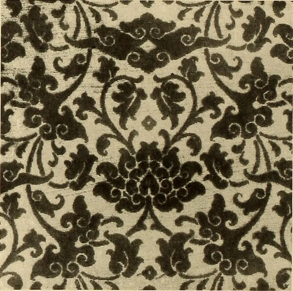 An illustration from Decorative textiles; an illustrated book on coverings for furniture, walls and floors, including damasks, brocades and velvets, tapestries, laces, embroideries, chintzes, cretonnes, drapery and furniture trimmings, wall papers, carpets and rugs, tooled and illuminated leathers, 1918, leaf 77