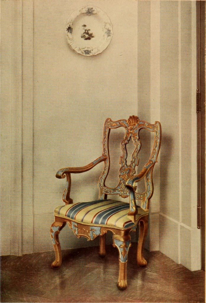 An illustration from Decorative textiles; an illustrated book on coverings for furniture, walls and floors, including damasks, brocades and velvets, tapestries, laces, embroideries, chintzes, cretonnes, drapery and furniture trimmings, wall papers, carpets and rugs, tooled and illuminated leathers, 1918, leaf 82