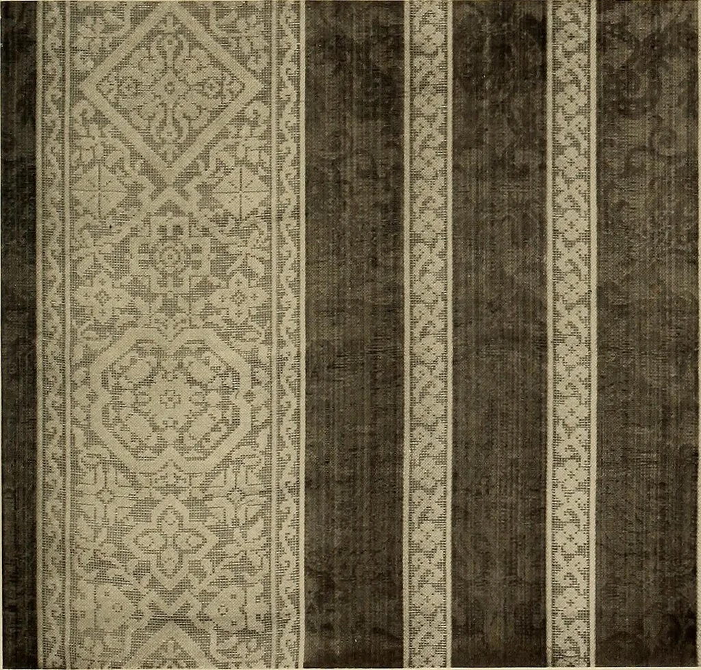 An illustration from Decorative textiles; an illustrated book on coverings for furniture, walls and floors, including damasks, brocades and velvets, tapestries, laces, embroideries, chintzes, cretonnes, drapery and furniture trimmings, wall papers, carpets and rugs, tooled and illuminated leathers, 1918, leaf 92