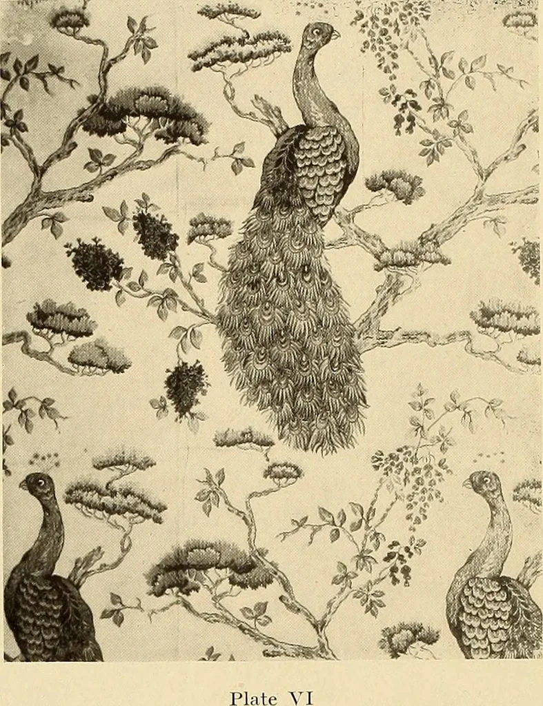 An illustration from Decorative textiles; an illustrated book on coverings for furniture, walls and floors, including damasks, brocades and velvets, tapestries, laces, embroideries, chintzes, cretonnes, drapery and furniture trimmings, wall papers, carpets and rugs, tooled and illuminated leathers, 1918, leaf 97