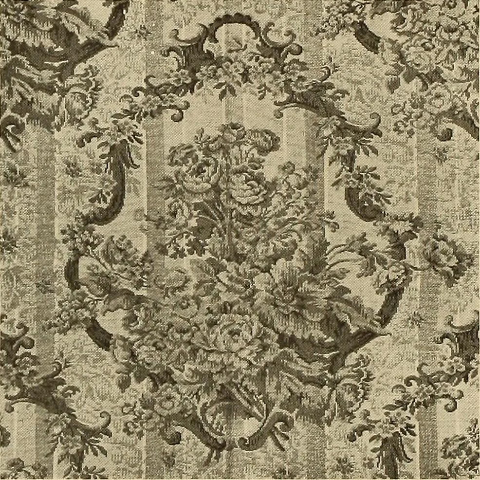 An illustration from Decorative textiles; an illustrated book on coverings for furniture, walls and floors, including damasks, brocades and velvets, tapestries, laces, embroideries, chintzes, cretonnes, drapery and furniture trimmings, wall papers, carpets and rugs, tooled and illuminated leathers, 1918, leaf 97
