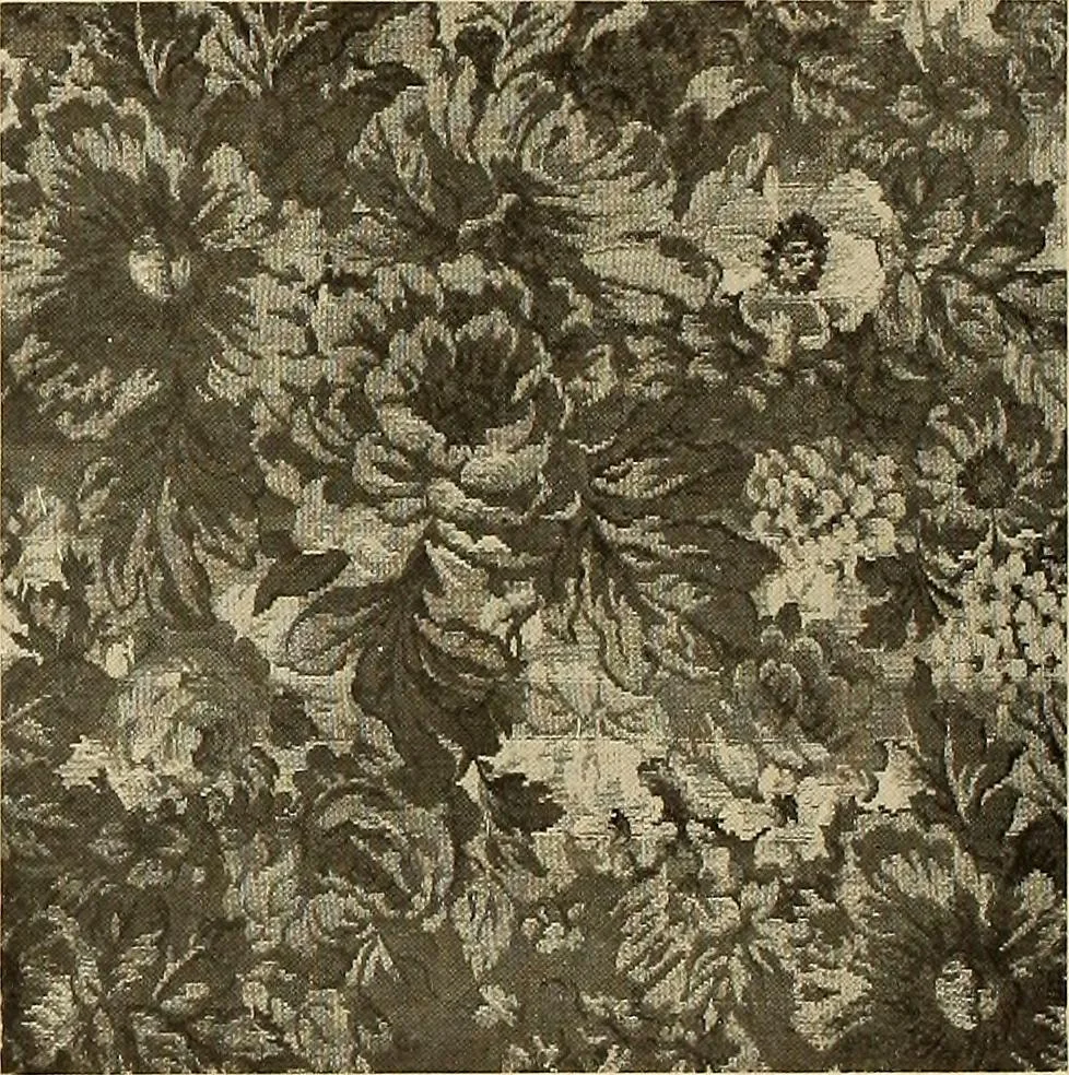 An illustration from Decorative textiles; an illustrated book on coverings for furniture, walls and floors, including damasks, brocades and velvets, tapestries, laces, embroideries, chintzes, cretonnes, drapery and furniture trimmings, wall papers, carpets and rugs, tooled and illuminated leathers, 1918, leaf 97