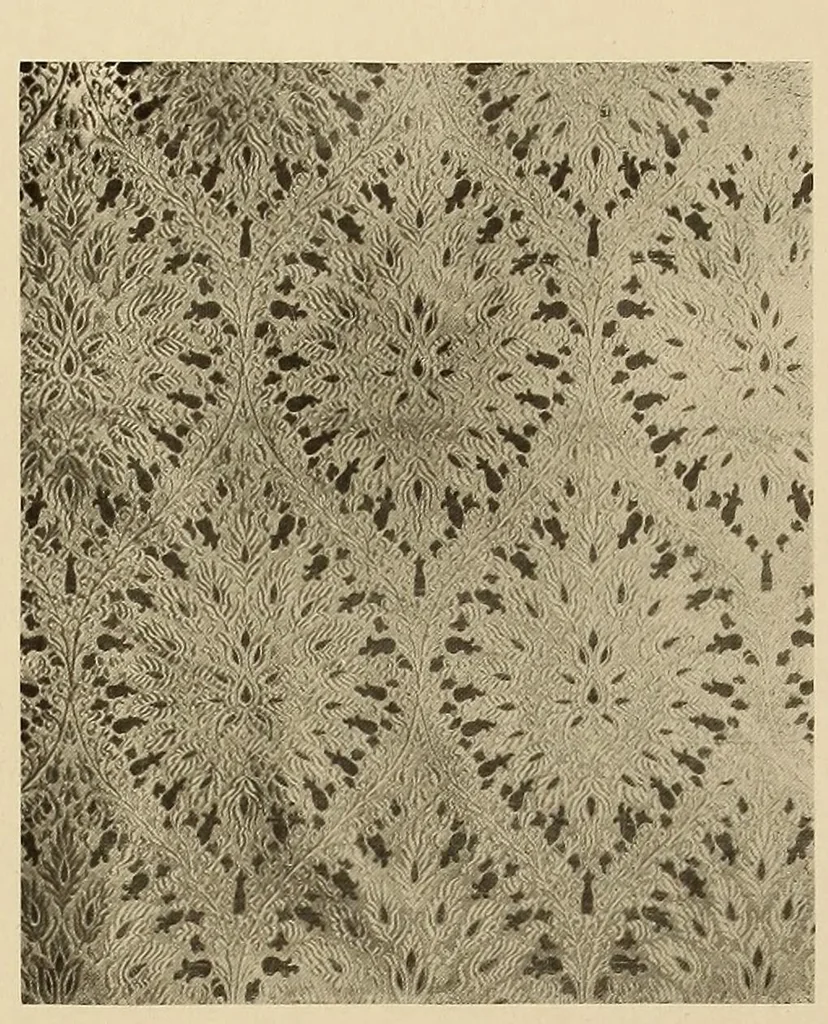 An illustration from Decorative textiles; an illustrated book on coverings for furniture, walls and floors, including damasks, brocades and velvets, tapestries, laces, embroideries, chintzes, cretonnes, drapery and furniture trimmings, wall papers, carpets and rugs, tooled and illuminated leathers, 1918, leaf 98