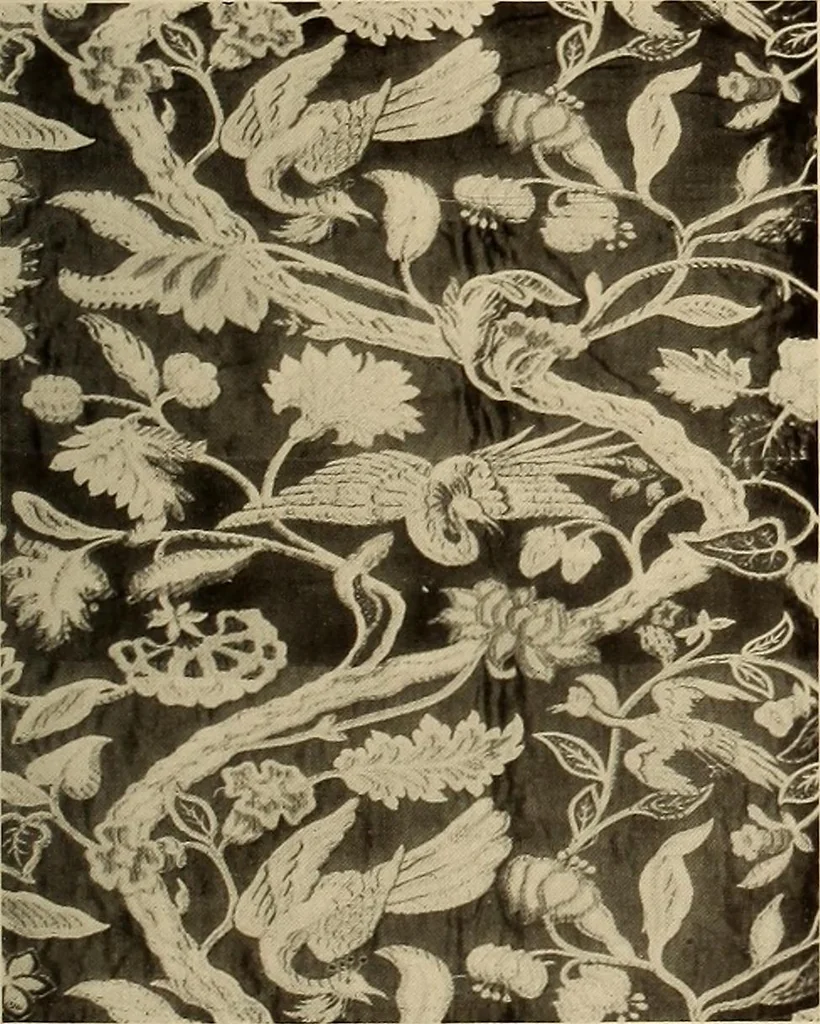 An illustration from Decorative textiles; an illustrated book on coverings for furniture, walls and floors, including damasks, brocades and velvets, tapestries, laces, embroideries, chintzes, cretonnes, drapery and furniture trimmings, wall papers, carpets and rugs, tooled and illuminated leathers, 1918, leaf 98