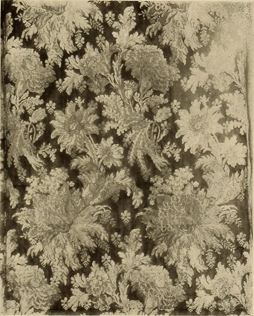 An illustration from Decorative textiles; an illustrated book on coverings for furniture, walls and floors, including damasks, brocades and velvets, tapestries, laces, embroideries, chintzes, cretonnes, drapery and furniture trimmings, wall papers, carpets and rugs, tooled and illuminated leathers, 1918, leaf 98