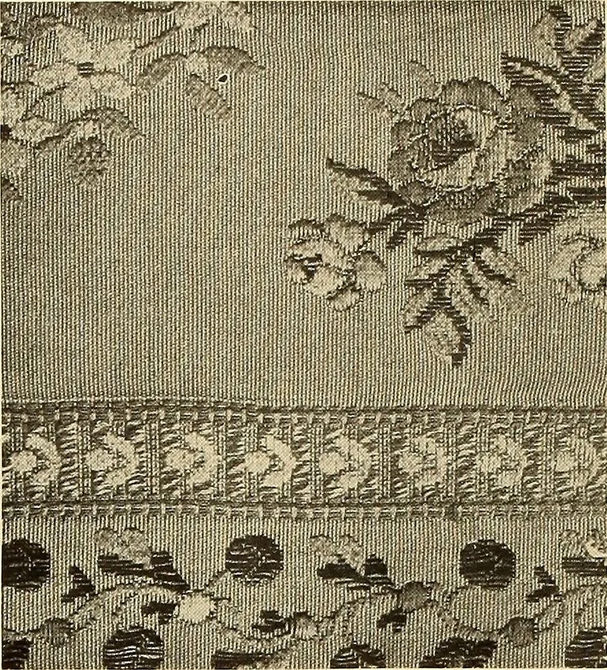An illustration from Decorative textiles; an illustrated book on coverings for furniture, walls and floors, including damasks, brocades and velvets, tapestries, laces, embroideries, chintzes, cretonnes, drapery and furniture trimmings, wall papers, carpets and rugs, tooled and illuminated leathers, 1918, leaf 99