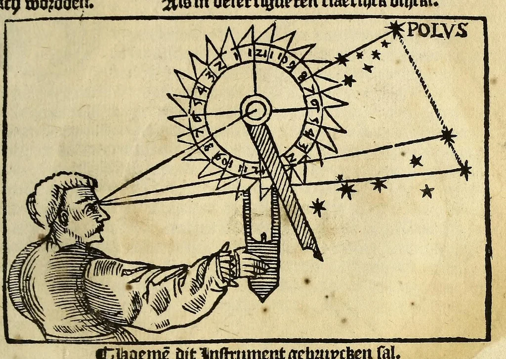 An illustration from De cosmographie va[n] Pe. Apianus. En[n] hoeme[n] de carten der lantscape[n] maect va[n] Ge[m]ma Phrysio bescreue[n], allen co[n]stigen en[n] subty len minsche[n] ter liefde[n] nu ierst in duytsche gesedt, 1537, leaf 107