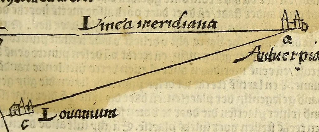 An illustration from De cosmographie va[n] Pe. Apianus. En[n] hoeme[n] de carten der lantscape[n] maect va[n] Ge[m]ma Phrysio bescreue[n], allen co[n]stigen en[n] subty len minsche[n] ter liefde[n] nu ierst in duytsche gesedt, 1537, leaf 109