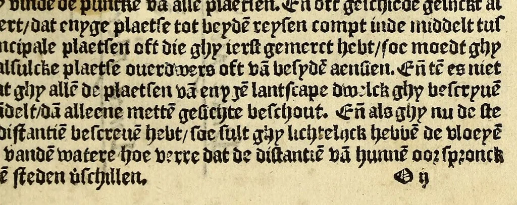 An illustration from De cosmographie va[n] Pe. Apianus. En[n] hoeme[n] de carten der lantscape[n] maect va[n] Ge[m]ma Phrysio bescreue[n], allen co[n]stigen en[n] subty len minsche[n] ter liefde[n] nu ierst in duytsche gesedt, 1537, leaf 111