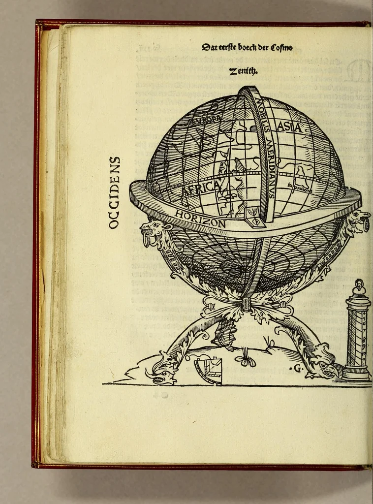 An illustration from De cosmographie va[n] Pe. Apianus. En[n] hoeme[n] de carten der lantscape[n] maect va[n] Ge[m]ma Phrysio bescreue[n], allen co[n]stigen en[n] subty len minsche[n] ter liefde[n] nu ierst in duytsche gesedt, 1537, leaf 56