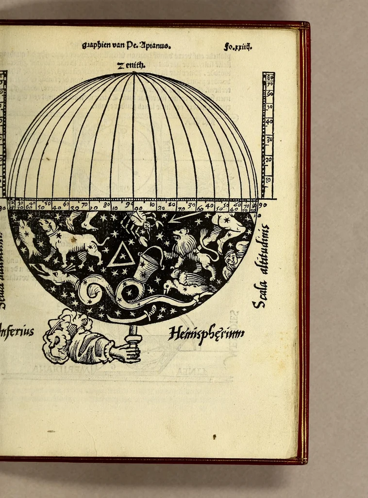 An illustration from De cosmographie va[n] Pe. Apianus. En[n] hoeme[n] de carten der lantscape[n] maect va[n] Ge[m]ma Phrysio bescreue[n], allen co[n]stigen en[n] subty len minsche[n] ter liefde[n] nu ierst in duytsche gesedt, 1537, leaf 59