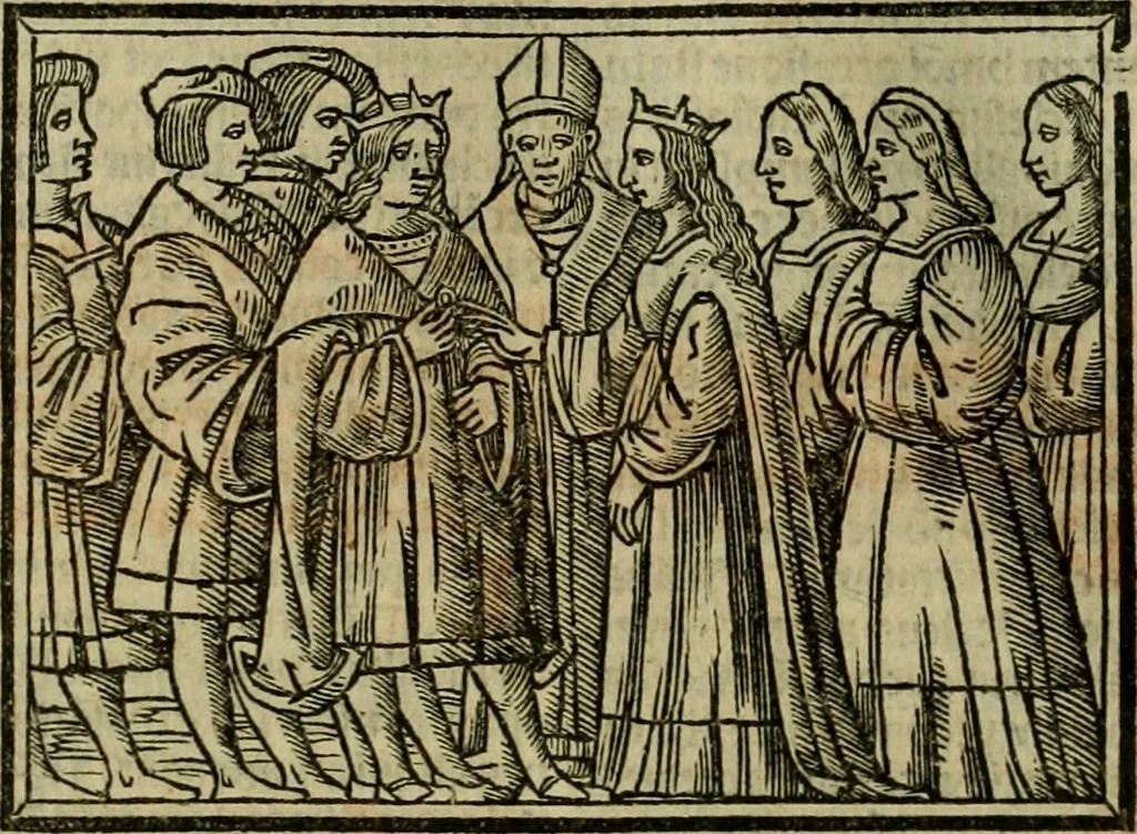 An illustration from Decretales dñi pape Gregorij noni : accurata diligetia nouissime post alias oes ipressiones [atque] pluribus cu exemplarib[us] emedate, aptissimisq[ue] imaginib[us] exculte : cu multiplicibus rep[er]torijs antiq[ui]s [et] de nouo factis ad materias quascuq[ue] inueniedas amplissimis : additis casibus Bernardi qui fruge [et] vtilitatem maximã studentibus exhibebunt, 1528, leaf 883